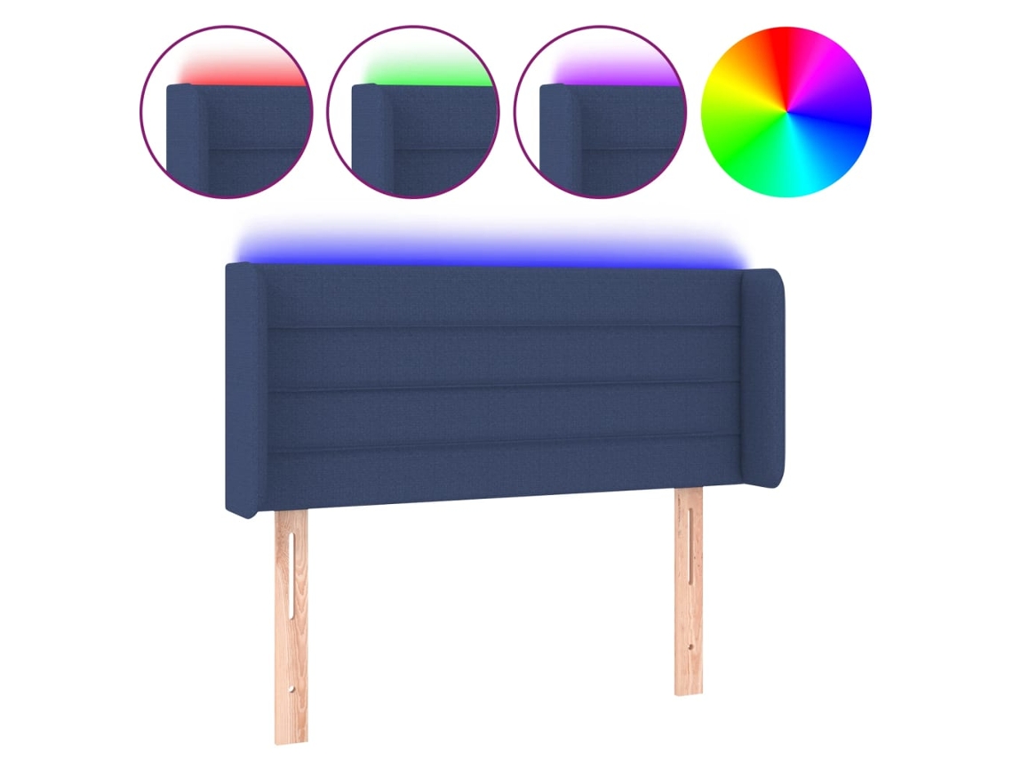 Cabeceira de Cama com Luzes Led Tecido Azul MAISON EXCLUSIVE (103x16x78 cm)