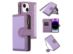 Capa Pega Para Iphone 15 Plus Pele Sintética Com Porta-cartões Roxo