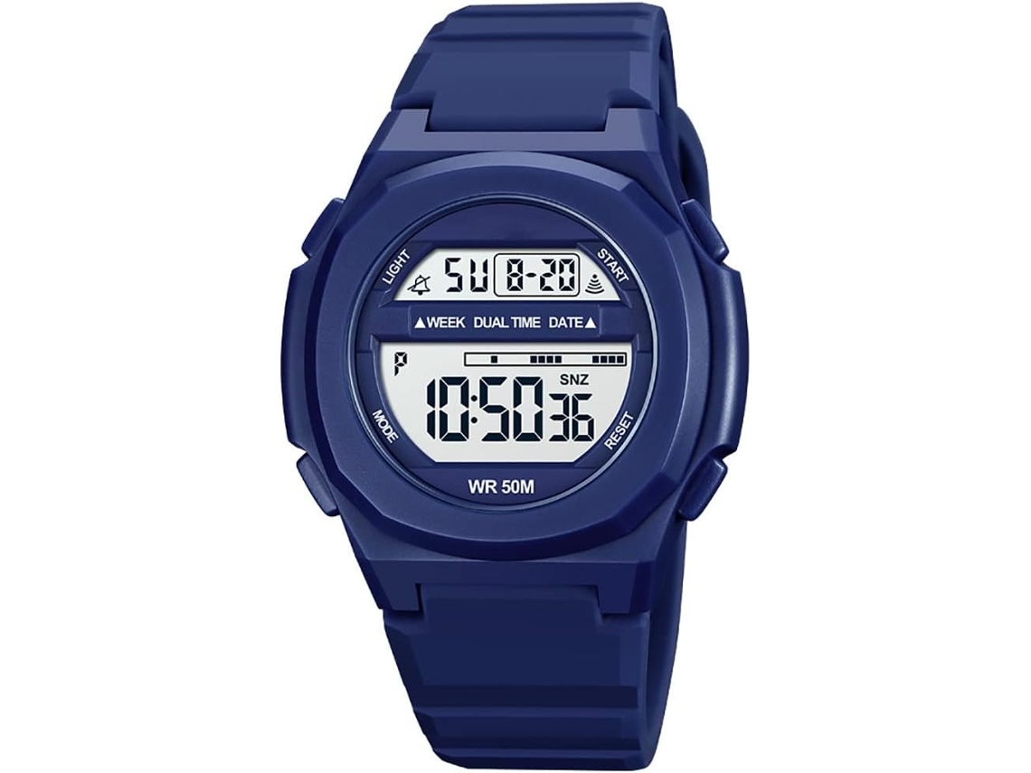 Lurelia Relógio Digital, Visor Digital, Led, Cronómetro, Alarme, Data/calendário, 12/24h, Duplo Fuso/mostrador, Aço Inoxidável, Abs, Azul