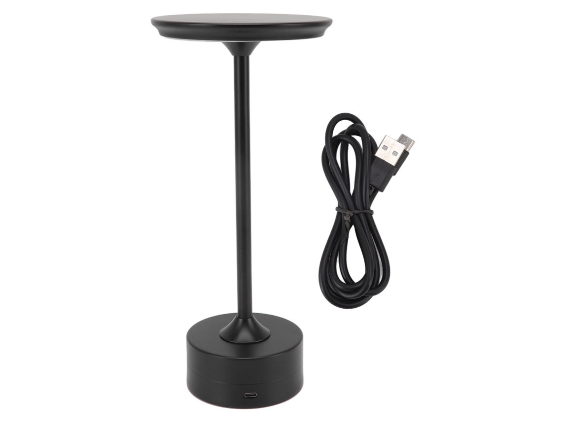 Lâmpada de Mesa Sem Fio Recarregável 2000mah 3 Níveis de Brilho Led Portátil Usb C Metal Preta