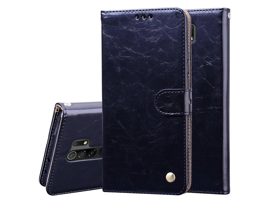 Capa De Couro Com Textura De Cera Oleada, Estilo Executivo, Para Xiaomi Redmi 9, Com Aba Horizontal, Suporte, Compartimentos Para Cartões E Carteira.