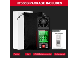 Anemômetro Digital Ht605s Medidor De Velocidade Do Vento, Temperatura E Umidade