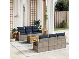 Vidaxl 7 Pcs Conjunto Sofás P/ Jardim C/ Almofadões Vime Pe Cinzento