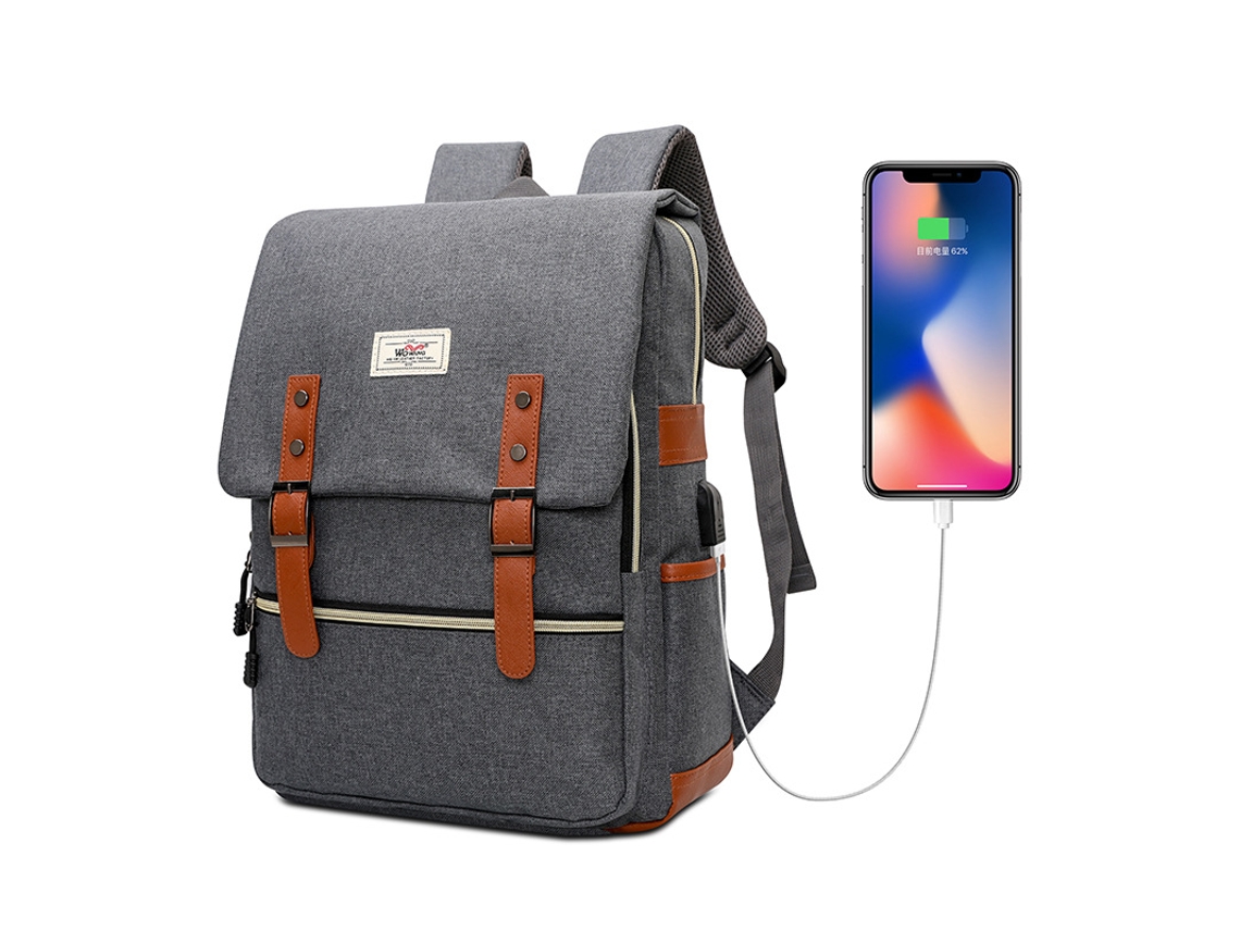 Mochila Retrô Para Laptop, Bolsa Universitária Masculina De 15,6 Polegadas Brilvibera (cinza)