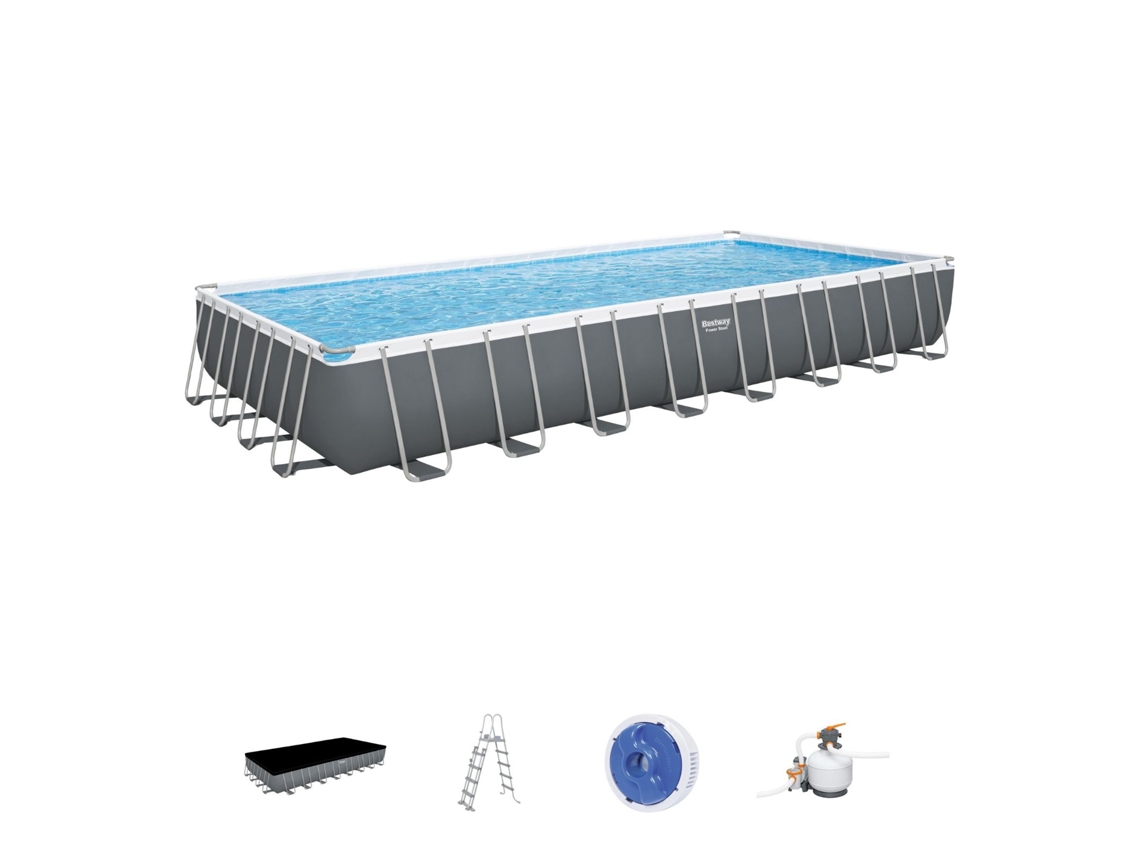 Piscina tubular amovível em aço BESTWAY Power 956x488x132 cm com purificador de areia de 8.327 L/H, escada e tampa