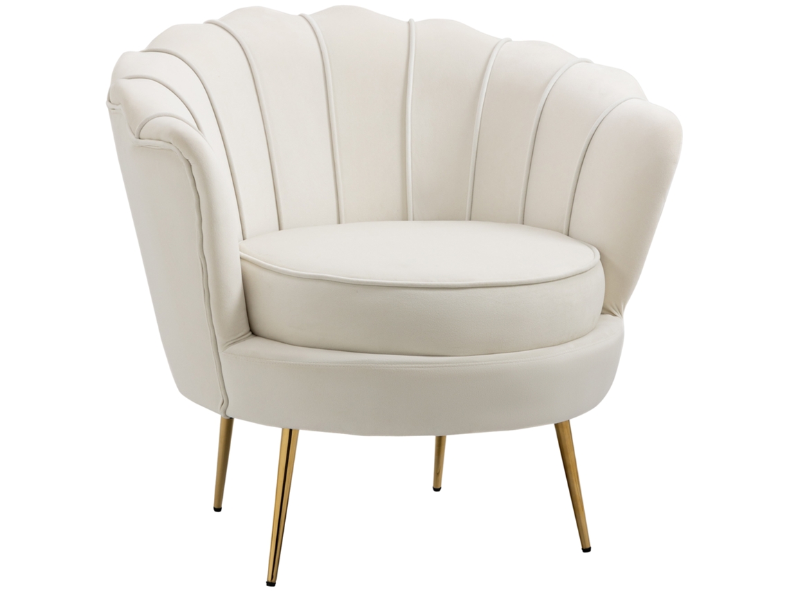 Poltrona Vintage Design Easy Chair em Veludo Brassado, 79x77x77cm, Creme.