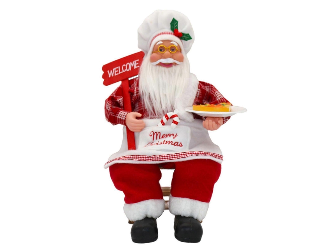 Papai Noel Rebe sentado, 50 cm, com as mãos, elegante, para cama, decoração natalina de alta qualidade, cor Chef.