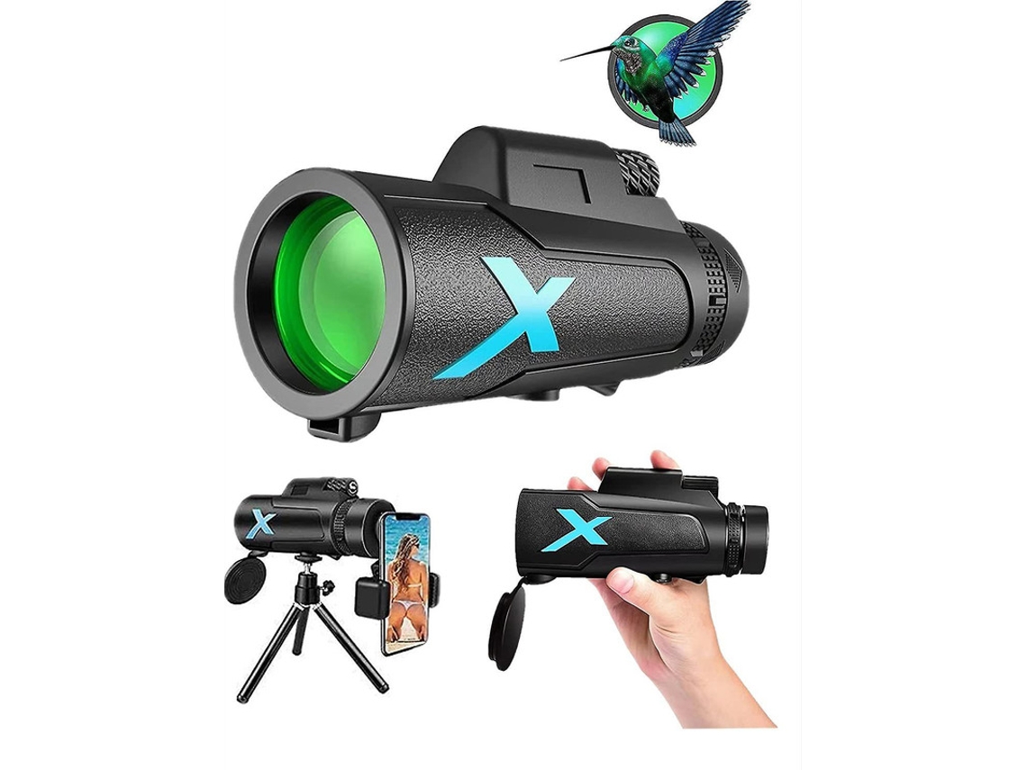 Telescópio Monocular 12x50 Hd Ip68 Suporte Smartphone Tripé Observação Pássaros Acampamento Caça Viagem Preto Bestvite
