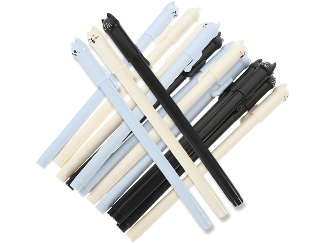 Conjunto De 15 Canetas Gel Plástico Com Design Gato, Ideais Para