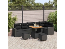 Vidaxl Conjunto De Sofá De Jardim 9 Unid. Preto Vime Pe