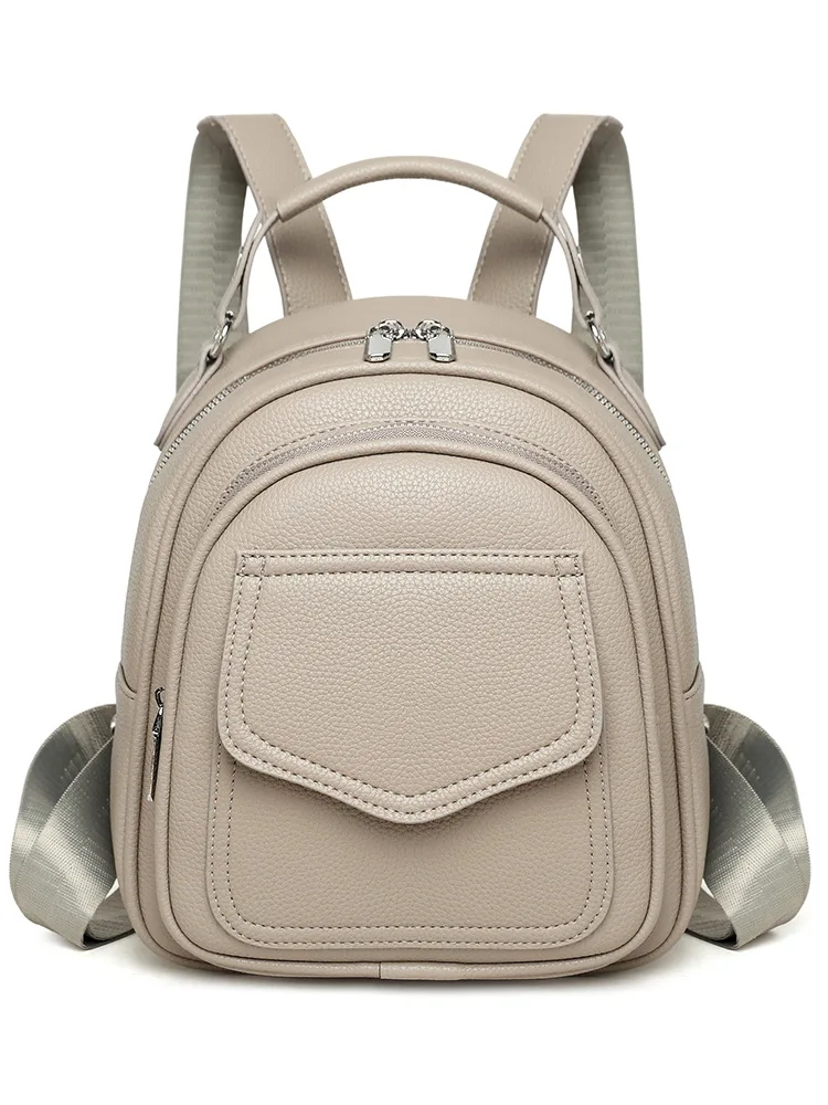 Mochila Feminina Pequena Em Couro Pu Macio (cinza), Ideal Para Meninas E Adolescentes.