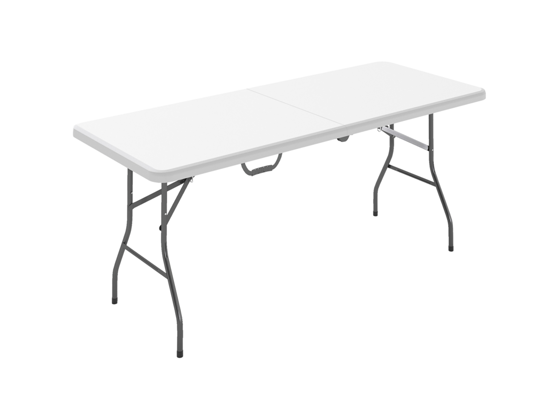 Mesa de Jardim Dobrável com Alça. Aço e Plástico.. 180x74x74 Cm Branco