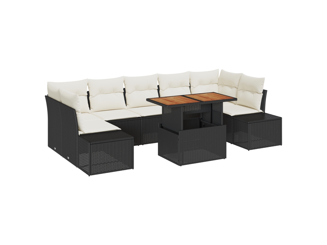 Conjunto 8 Sofá De Jardim Vidaxl Preto Vime Pe (100 X 55 X 73 Cm)