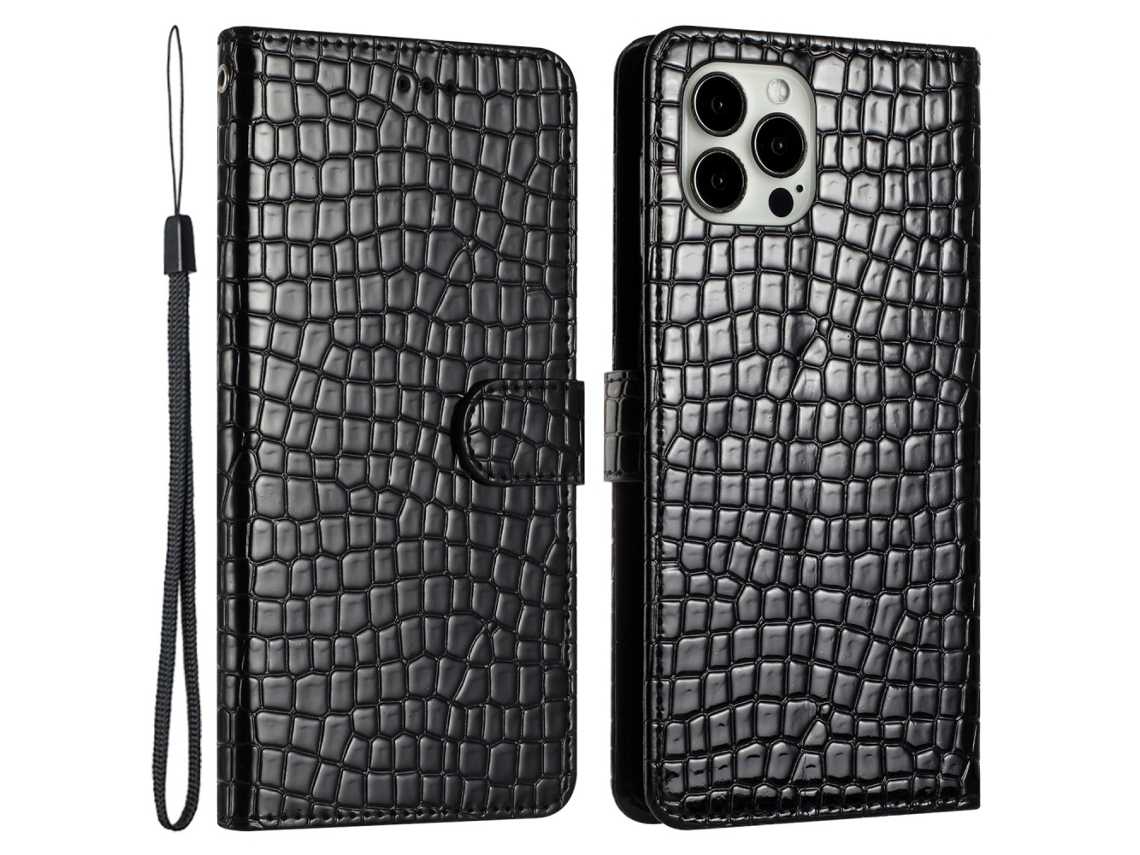 Capa Digital Textura Crocodilo Para Iphone 15 Pro Max Preto
