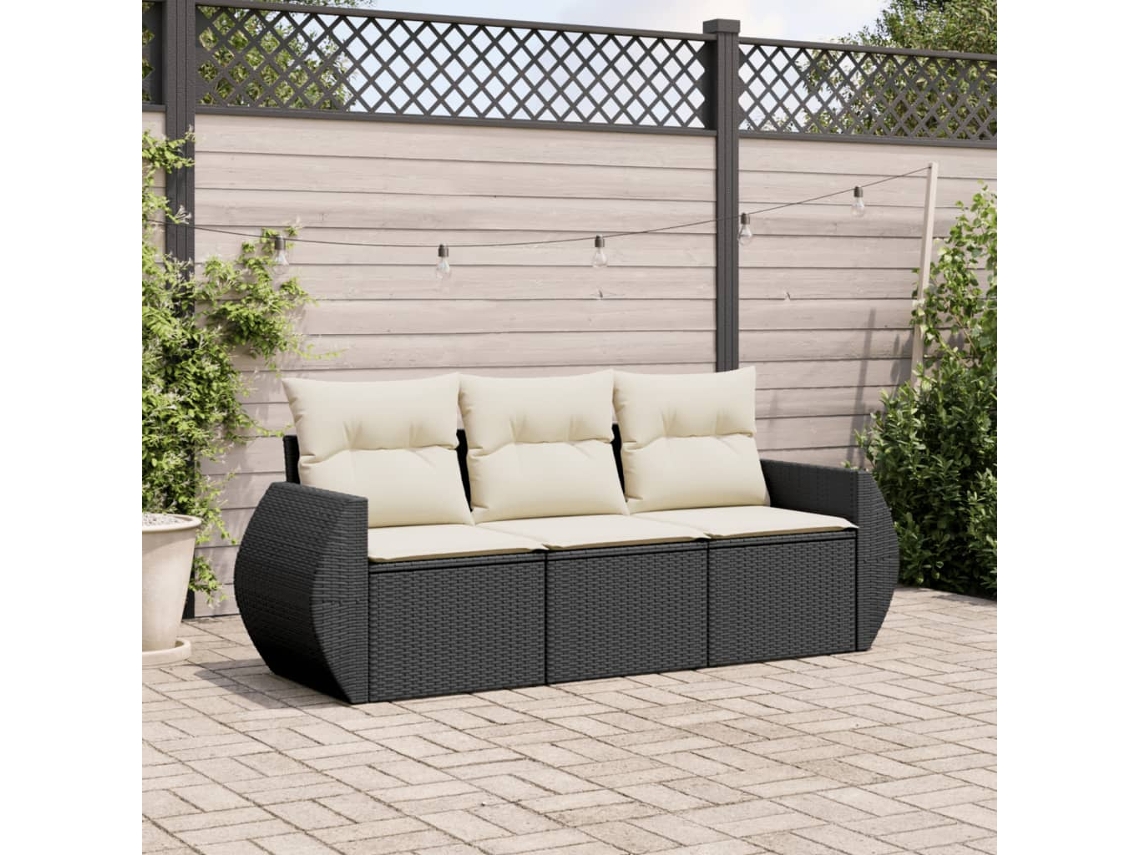 Vidaxl 3 Pcs Conjunto Sofás De Jardim Com Almofadões Vime Pe Preto