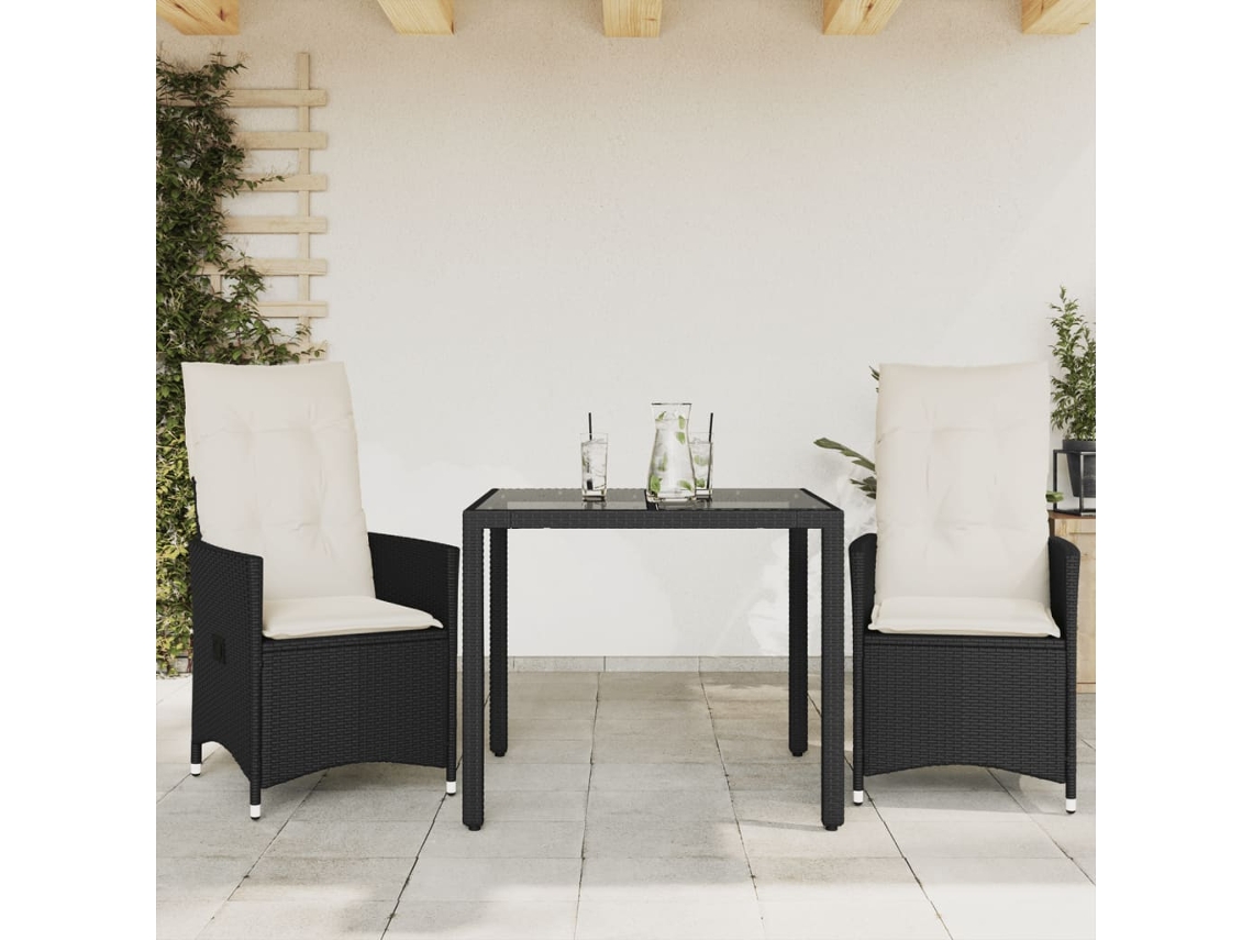 Jogo 3 Peças Bistrô Com Almofadões Vime Pe Preto Dkd Home Decor