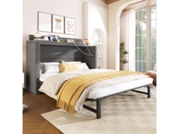 Cama Armário 140x200 Linho Cinza Com Gaveta Prateleira Usb Tipo-c