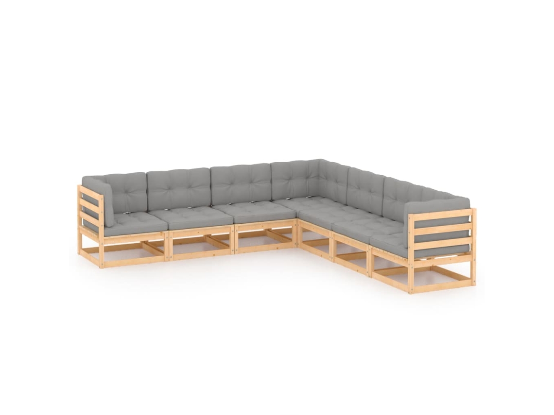 Vidaxl 7 Pcs Conjunto Lounge De Jardim C/ Almofadões Pinho Maciço