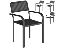Conjunto De Preto 4 Cadeiras Jardim Exterior Empilháveis Com Apoios Braços Encosto E Estrutura Aço 55x60x83 Cm
