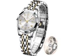 Lurelia Relógio Feminino, Movimento De Quartzo, Analógico, Data/calendário, Aço Inoxidável, Resistente À Água, Branco, Dourado