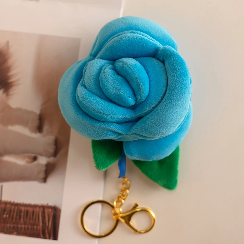 (azul, 8cm) Miniatura De Rosa De Pelúcia Delicada, Chaveiro Fofo