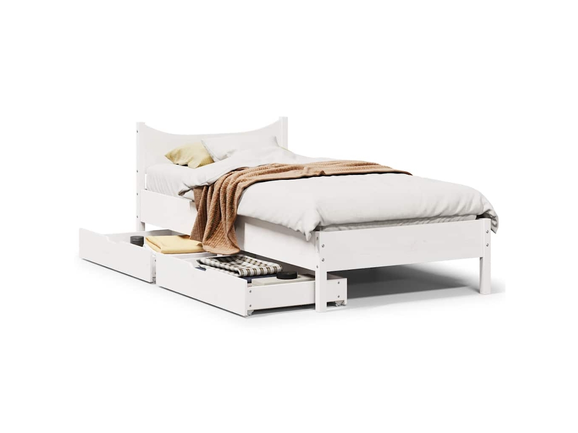 Estrutura De Cama Com Gavetas 75x190 Cm Pinho Maciço Branco