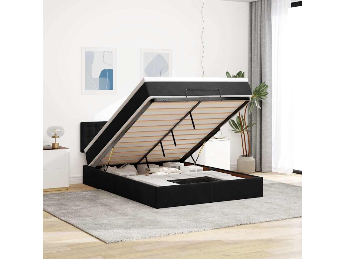 Vidaxl Estrutura De Cama Otomana Com Colchão 140x200 Cm Veludo Preto