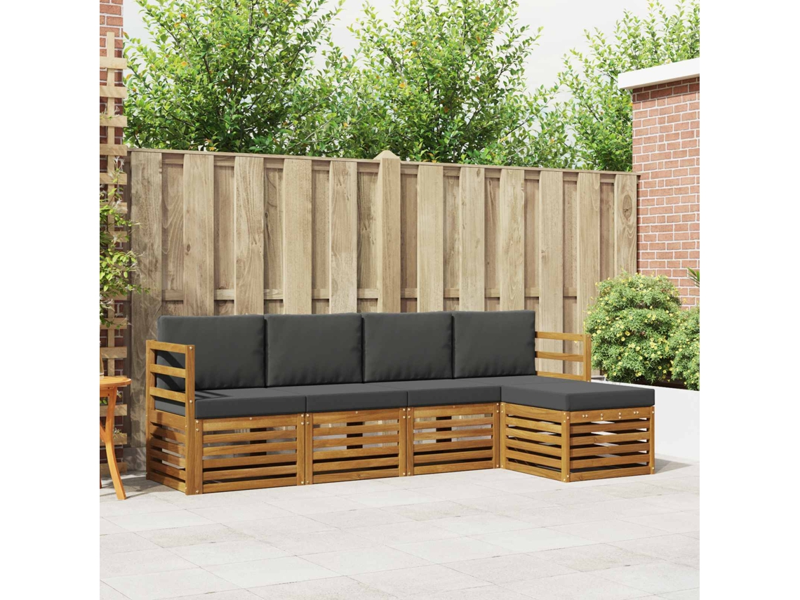 Vidaxl Conjunto De Sofás Para Exterior 5 Pcs Natural E Antracite