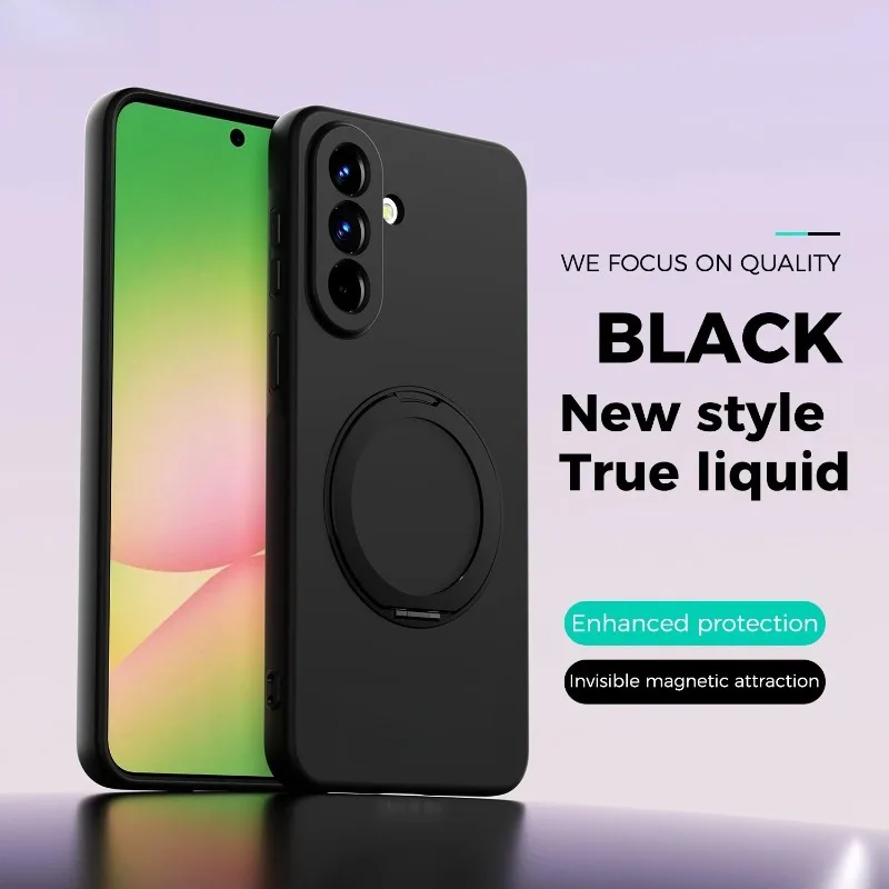 (preto, Galaxy S25 Ultra) Capa Para Celular Com Suporte De Anel Giratório 360°, Feita De Silicone Líquido, Capa Protetora À Prova De Choque.