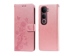 Capa De Couro Com Estampa Floral De Borboleta E Suporte Para Vivo Y400 Pro 5g E Vivo V40e 5g, Rosa