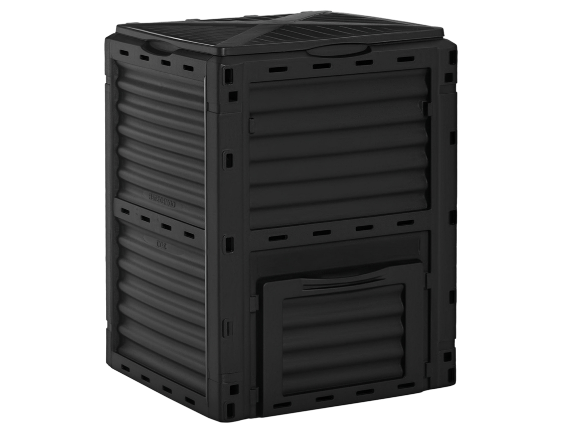 Composteira de Jardim, Composteira Doméstica de Plástico de 300l, Composteira com Tampa Interligada Preto