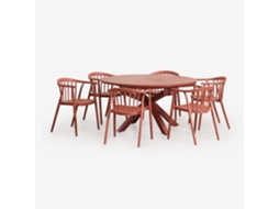 Conjunto De Mesa Extensível Redonda De 145 200x145 Cm Em Alumínio Barces E 6 Cadeiras De Jantar Empilháveis Com Braços Ivor Alumínio Terracota Sklum
