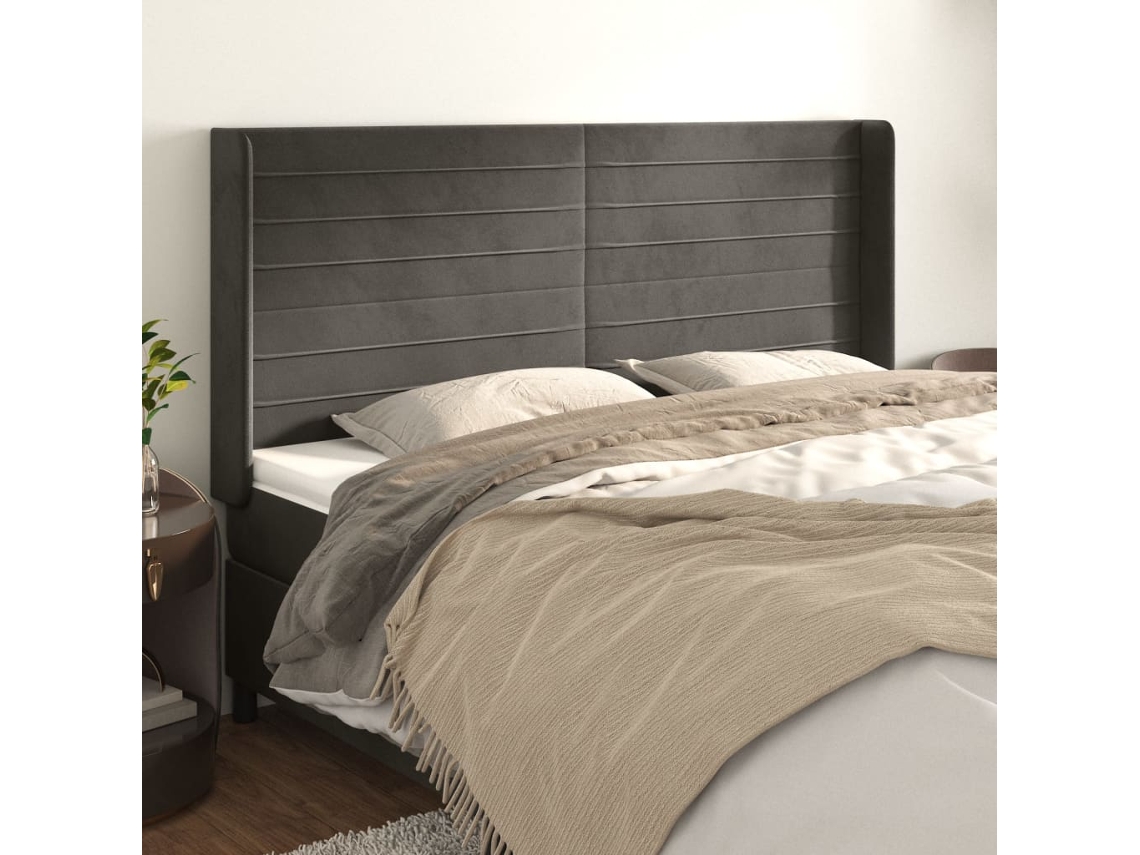 Cabecero con Alas de Terciopelo 163x16x118/128 cm Gris Oscuro