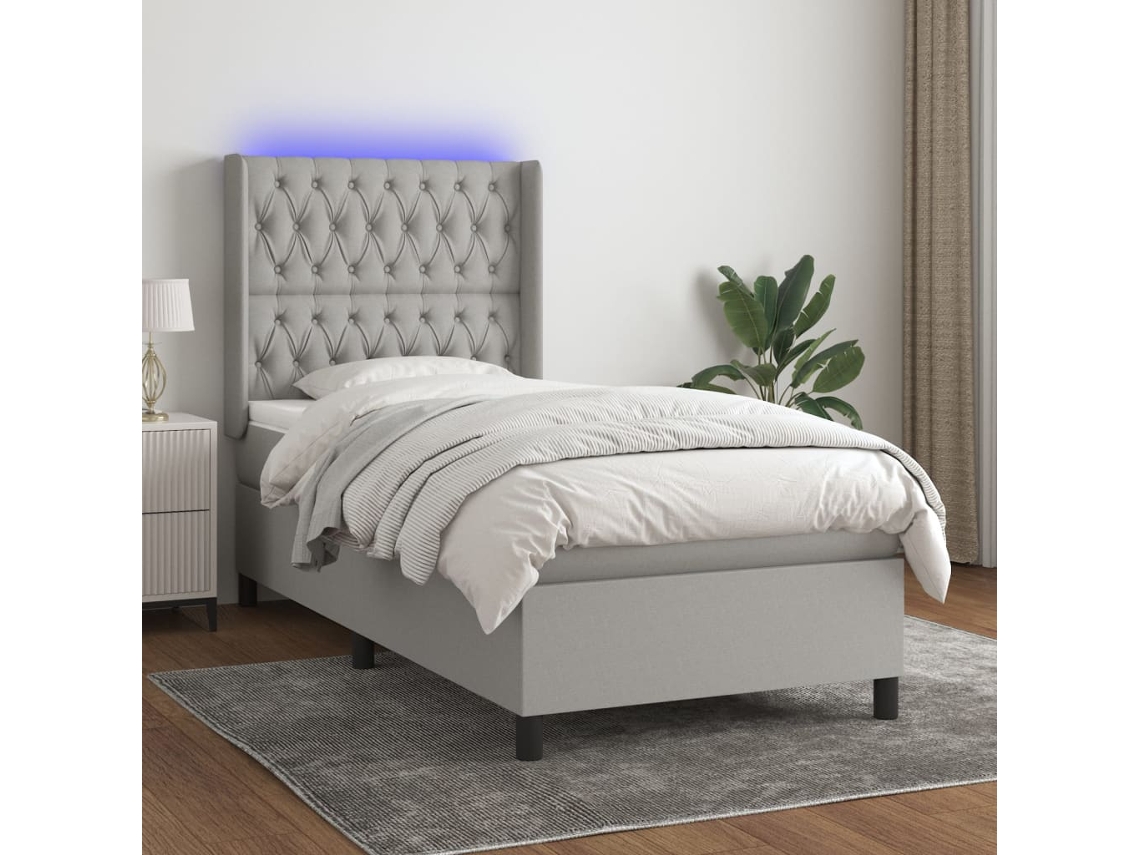 Vidaxl Cama Box Spring C/ Colchão e Led 80x200 Cm Tecido Cinza claro