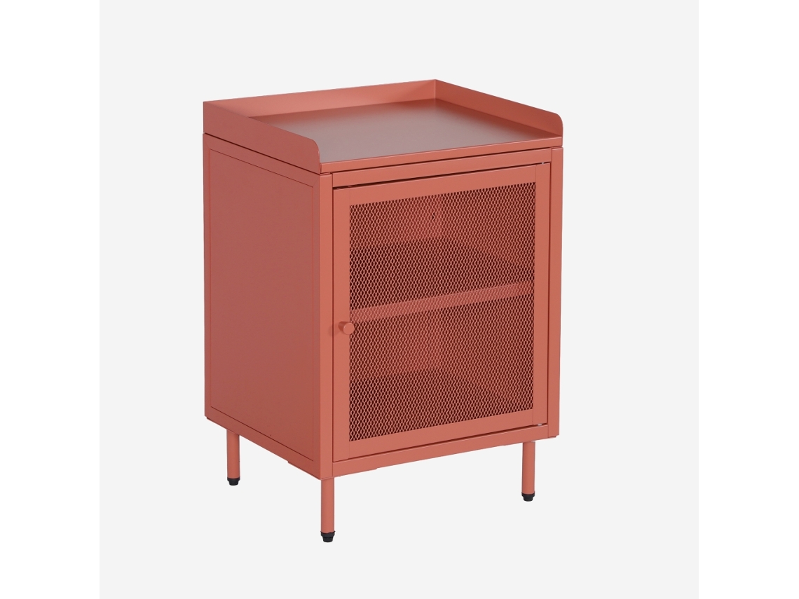 Mesa De Cabeceira Industrial Em Metal Com 1 Porta, Terracota
