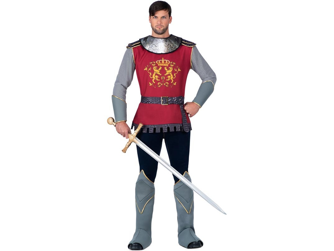 Fato de cavaleiro medieval vermelho e cinzento para homem