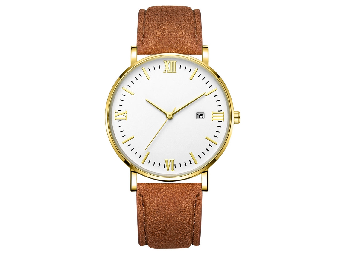 Relógio de quartzo com pulseira de couro, estilo simples e moderno, decoração à mão.