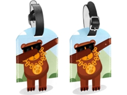Conjunto De 2 Etiquetas Bagagem Em Couro Pu Com Estampa Urso E Outros Animais Proteção Da Privacidade