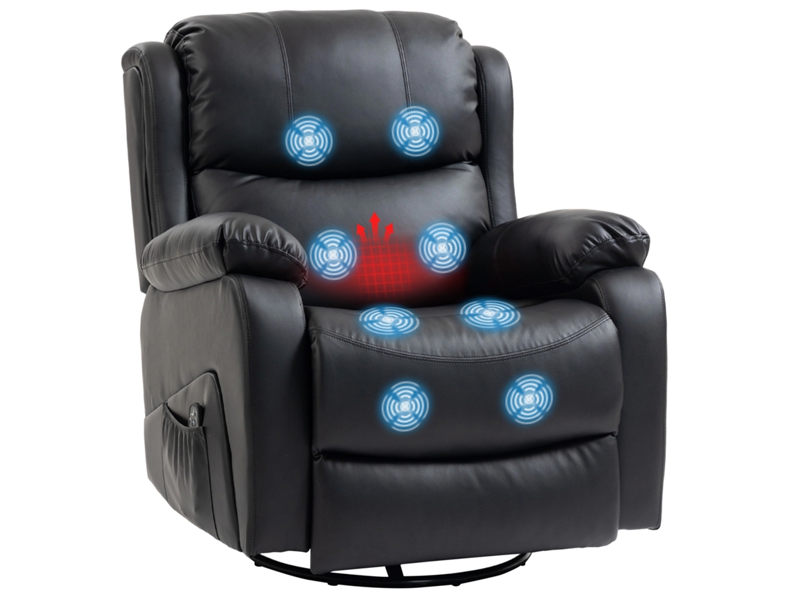 Poltrona Reclinável SINI TECH STORE com 8 Pontos de Massagem, Aquecimento e Apoio para os Pés (87x97x100 cm) Preta