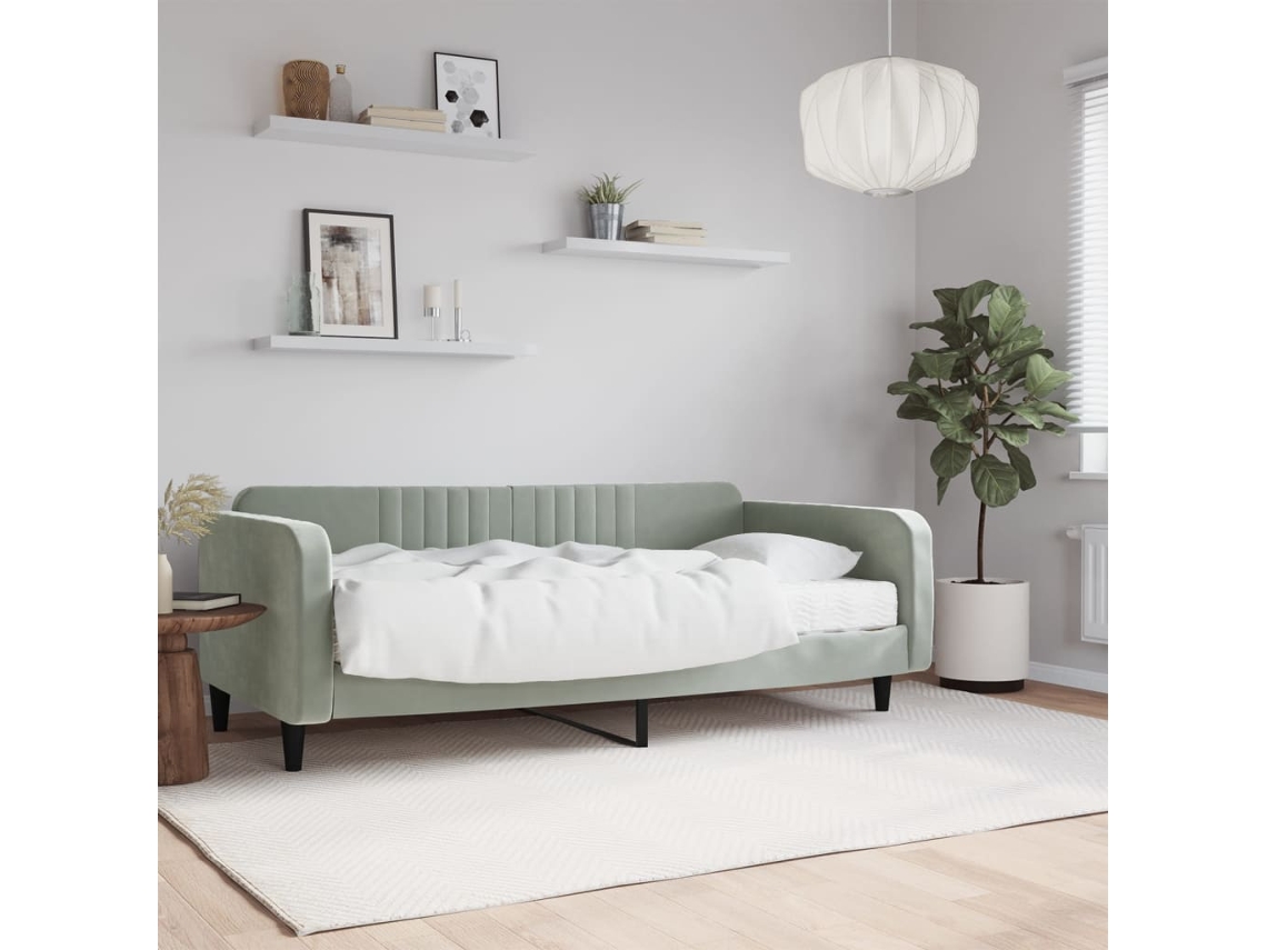 Vidaxl Sofá-cama Com Colchão 100x200 Cm Veludo Cinzento-claro