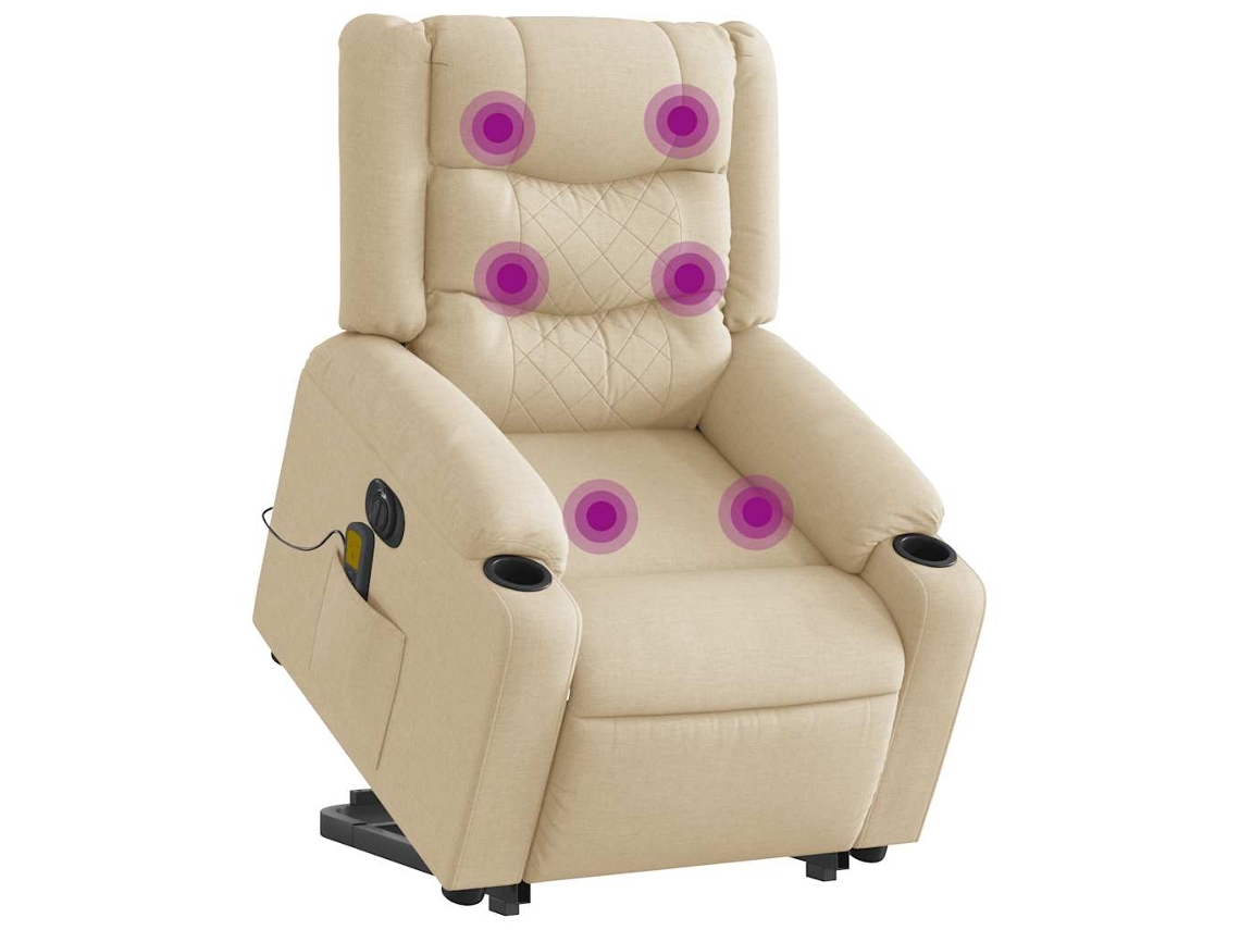 Vidaxl Poltrona Elétrica Elevatória Massagens Tecido Creme