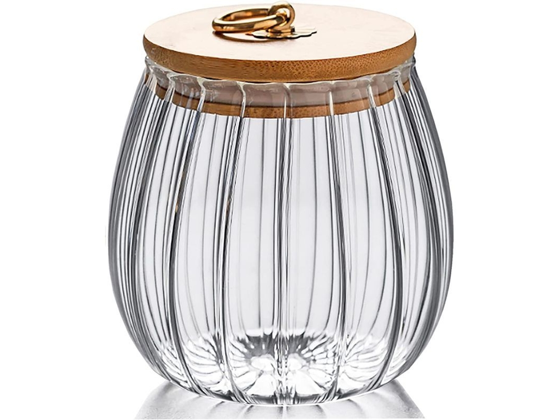 Copo Nova Line de vidro com tampa de bambu e alça metálica, armazenamento de café e nozes, decorativo