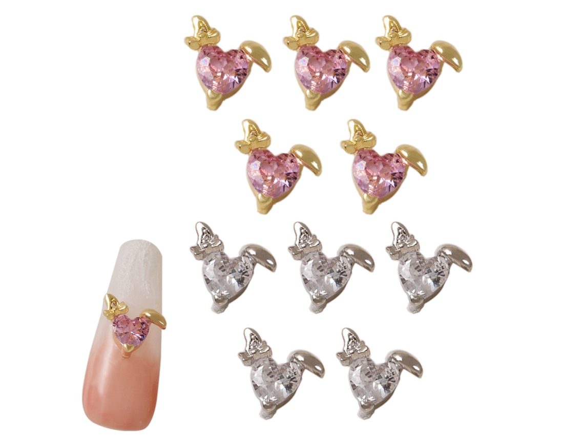 10Pcs Charms de Unha em 3D Coelho Strass Diamantes Giratório para Decoração de Unhas Diy RNEMITERY