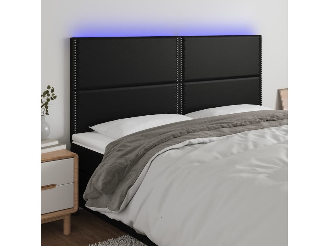 Vidaxl Cabeceira Cama C/ Led Couro Artificial 180x5x118/128 Cm Preto