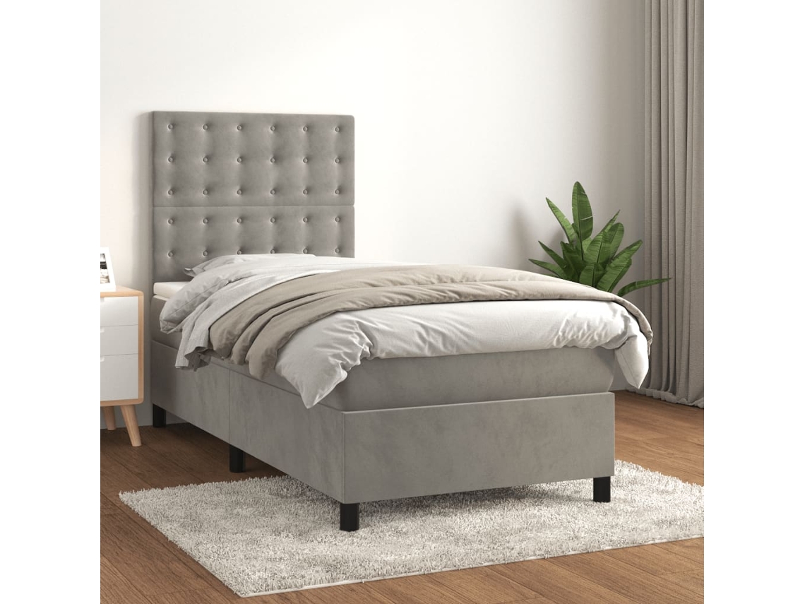 Vidaxl Cama Com Molas/colchão 80x200 Cm Veludo Cinza-claro