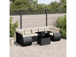 Vidaxl 8 Pcs Conjunto Sofás De Jardim Com Almofadões Vime Pe Preto