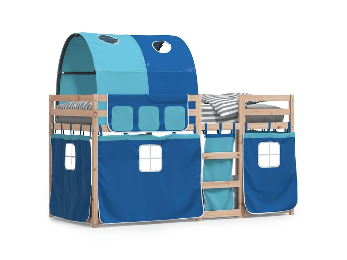 Beliche com Cortinas Madeira de Pinho Maciça Azul MAISON EXCLUSIVE (90x190 cm)