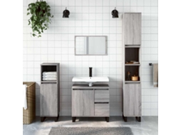 Vidaxl 3 Pcs Conjunto Móveis Casa De Banho Madeira Proc. Cinza Sonoma