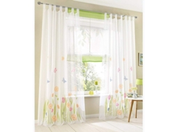 Conjunto de 2 cortinas translúcidas NOVA LINE com anéis, estampa floral, 150x225cm