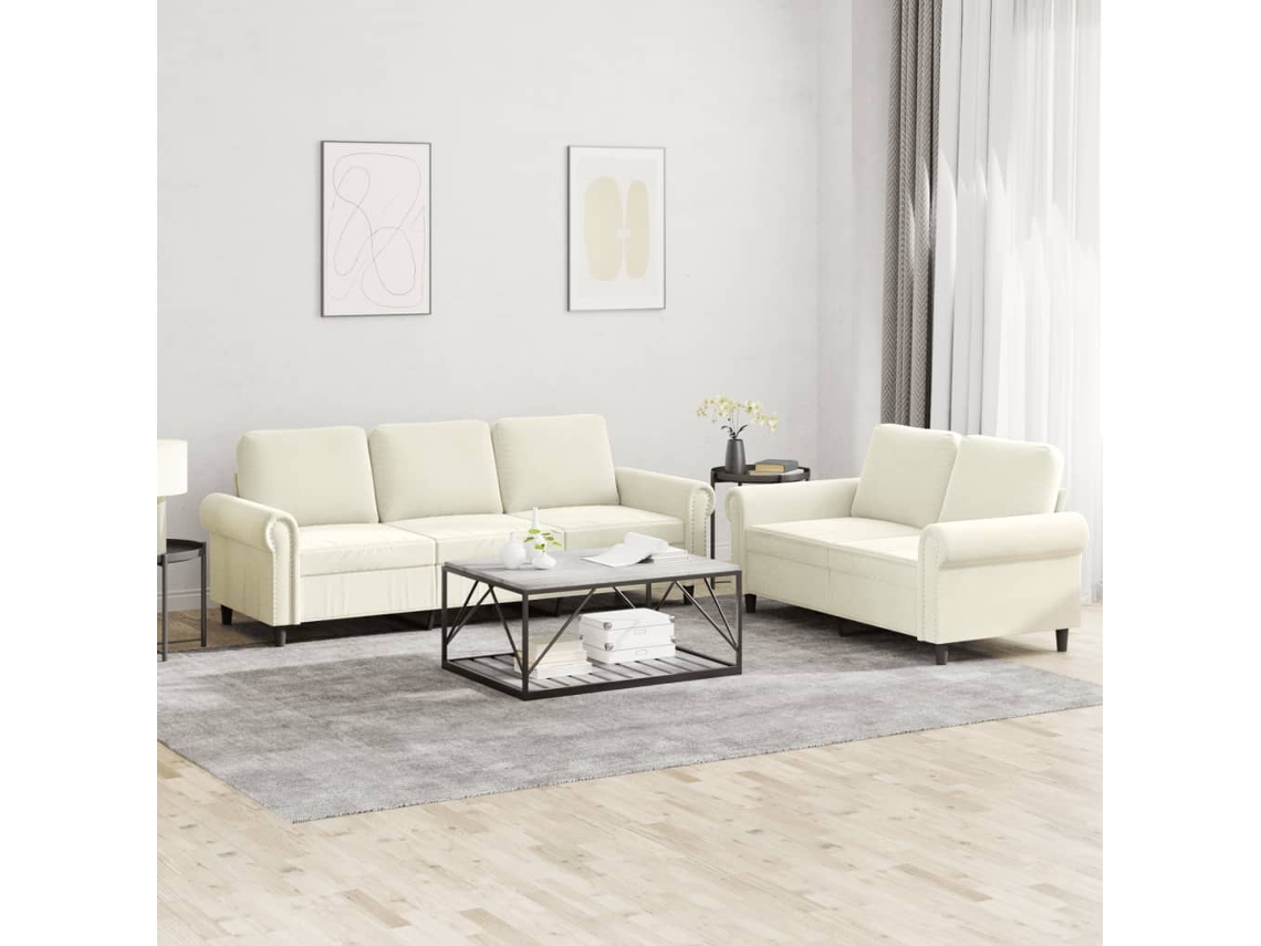 Vidaxl 2 Pcs Conjunto De Sofás Com Almofadões Veludo Cor Creme